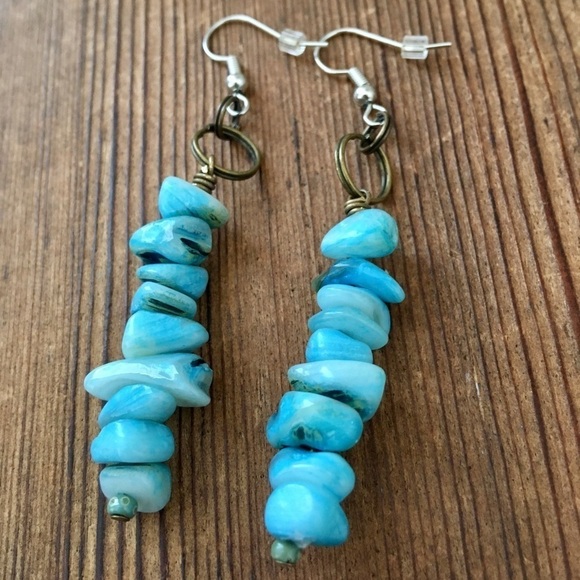 **5 For $20**Blue Nuggets Ladies Long Beaded Earrings / Handmade Ladies Earrings - Picture 3 of 3